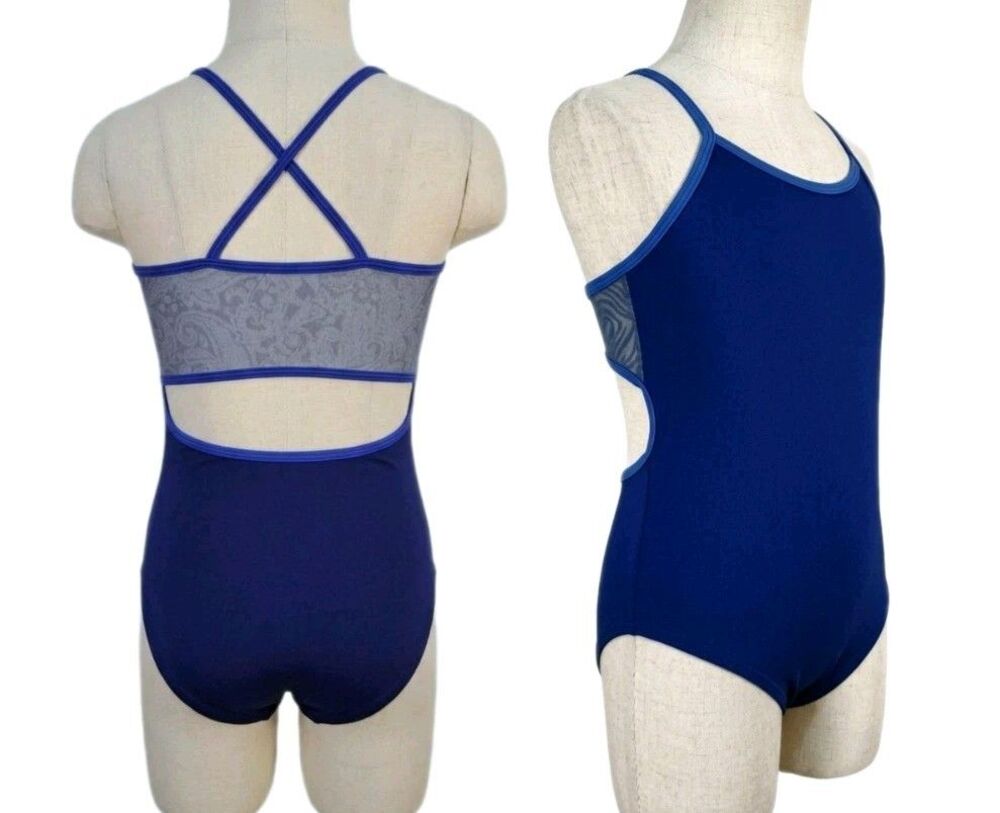 Aja Body Wrappers Open Back Cutout Mesh Lace Crossback Tank Leotard Girls 8/10